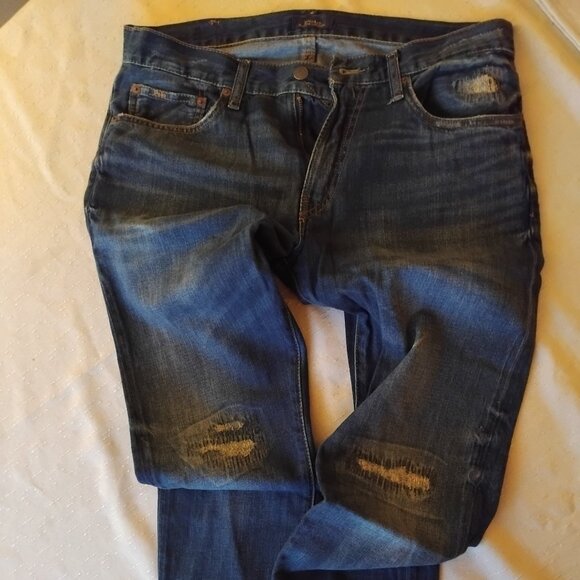 Polo Ralph Lauren jeans - medium dark blue  distressed jeans - size 32 x 30 - Picture 1 of 5